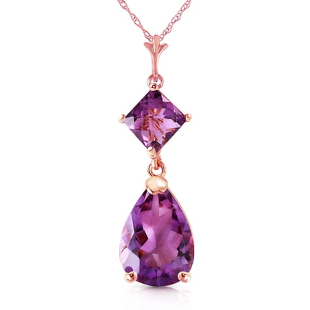 Galaxy Gold 14K Solid Gold 2 Carat Natural Amethyst Pendant Necklace for Women - Rose Gold Fine Jewelry
