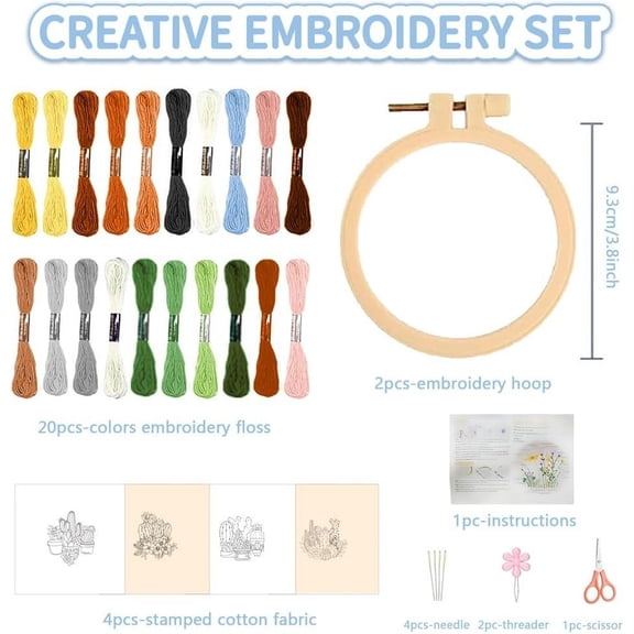 4 Set 3.7'' Small Embroidery Kit with Cactus Patterns and Detailed Instructions Embroidery Starter Kit for Beginners Cross Stitch Kits for Adults
