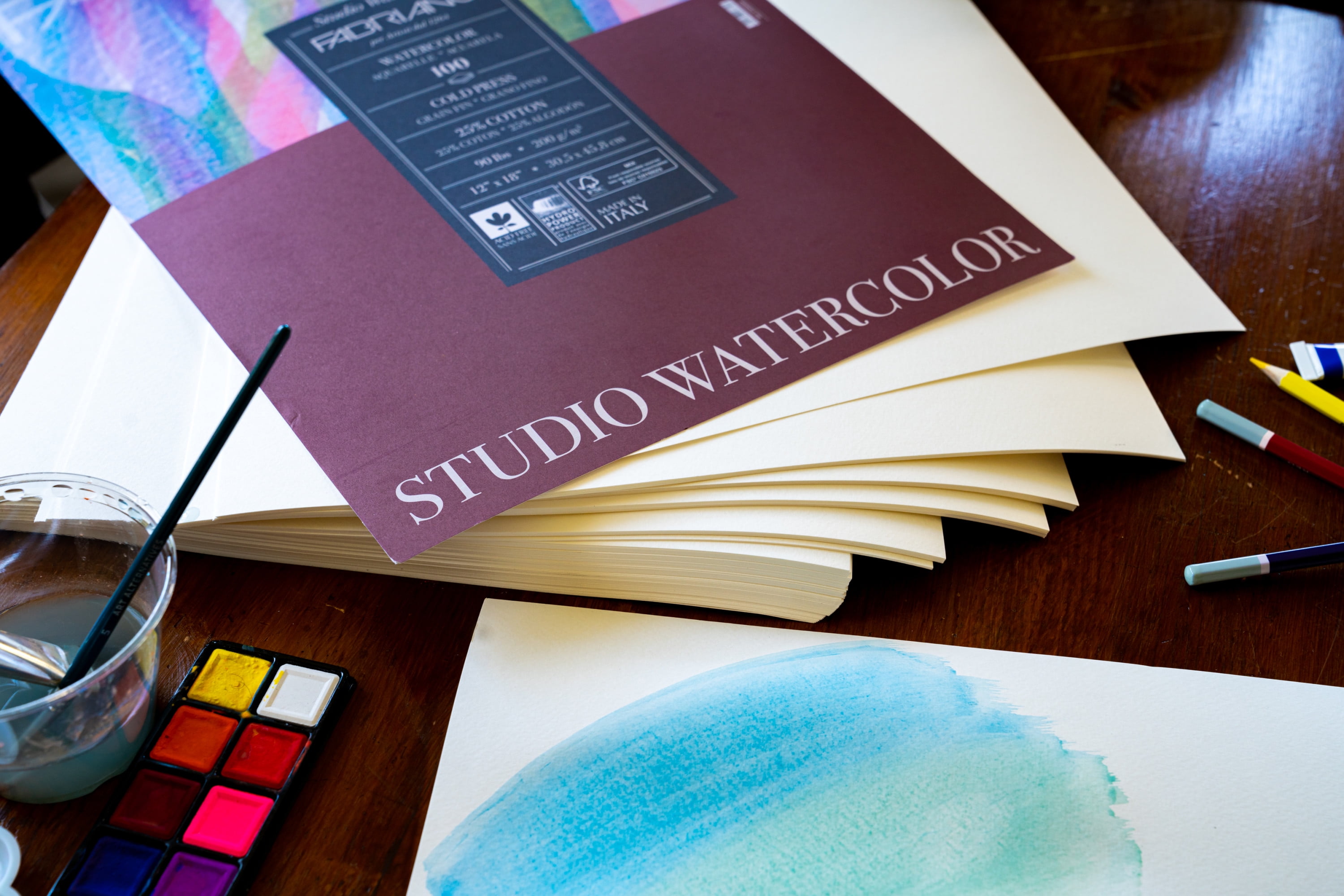 Fabriano Studio Watercolor Paper, Cold-Press, 12" x 18", 90 lb., 100 Sheets