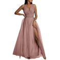 thumbnail image 1 of Vestido largo de dama de honor con cuello en V para mujer, vestido de baile de graduación, fiesta de noche, cóctel, vestidos largos divididos, 1 of 4