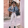 thumbnail image 3 of Women'S Flannel Plaid Button-Down Shirt Oversized Long Sleeve Short Sleeve Jacket Top Blue XL, 3 of 8