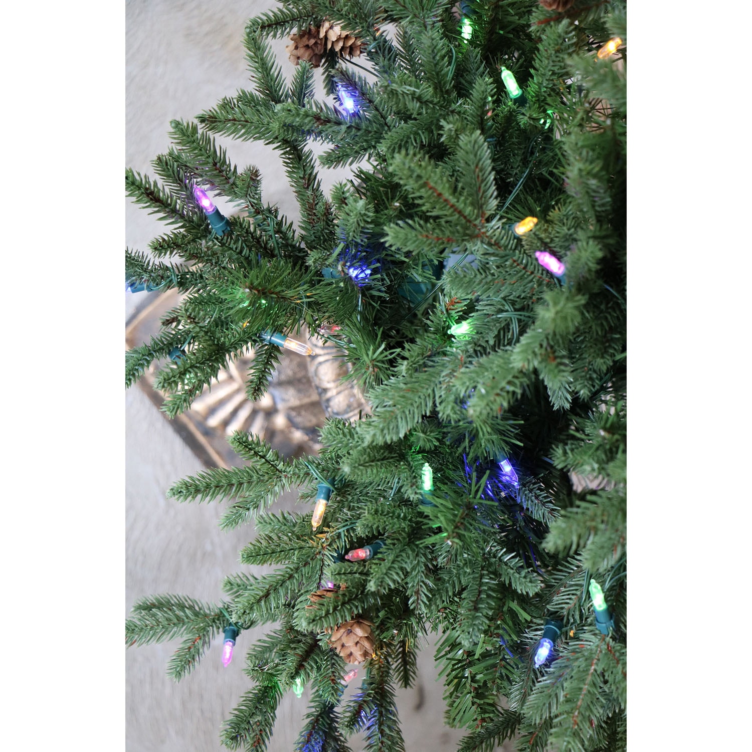 Fraser Hill Farm Set of Two 4-Ft. Noble Fir Artificial Trees with Metallic Urn Bases and Multi-Colored LED String Lights, FFNF056-6GRB/SET2
