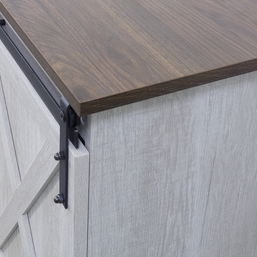 Farmhouse TV Stand for TVs Up to 65 Inch with Sliding Barn Doors and Adjustable Shelves, Sargent Oak/Dark Walnut