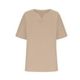 thumbnail image 5 of Frostluinai Cotton Linen Tshirts for Women Notch V Neck Casual Dressy Tops Short Sleeve Solid Color Tee Shirts Comzy Blouses Summer Shirts, 5 of 5