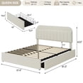 thumbnail image 2 of Bingirl Queen Bed Frame in Beige for - Boucle Upholstered Platform Bed with Storage Headboard, 2 Drawers and Bookcase, No Box Spring Needed, Easy to Assemble, 2 of 7