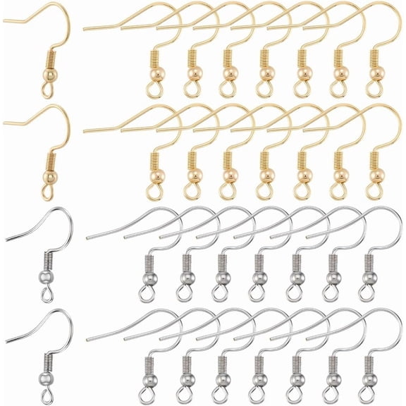 1 Box 200Pcs Fish Earring Hooks with Loop 18K Gold Plated Stainless Steel Silver French Ear Wires Dangle Hanging Fishhook Earring Findings