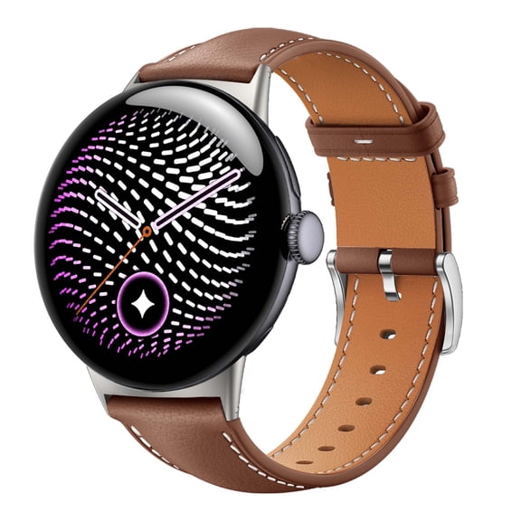 Lunvic for Google Pixel Watch 3/4/5 45mm Band, Genuine Leather Strap with Metal Adapters Business Replacement Wristband, Brown