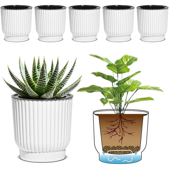 4 Inch Plant Pots Self Watering, 6 Pack African Violet Pots, Small Plant Pots for Plants, Small Indoor Plant Pot, Self Watering Planter for African Violet, Succulents (6 Pack, 4", White)