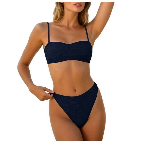 adviicd Women Swimsuits Women's Two Piece Bikini Swimsuit Sexy Triangle Top Bathing Suits String Cheeky Bikini Sets(Navy,L)
