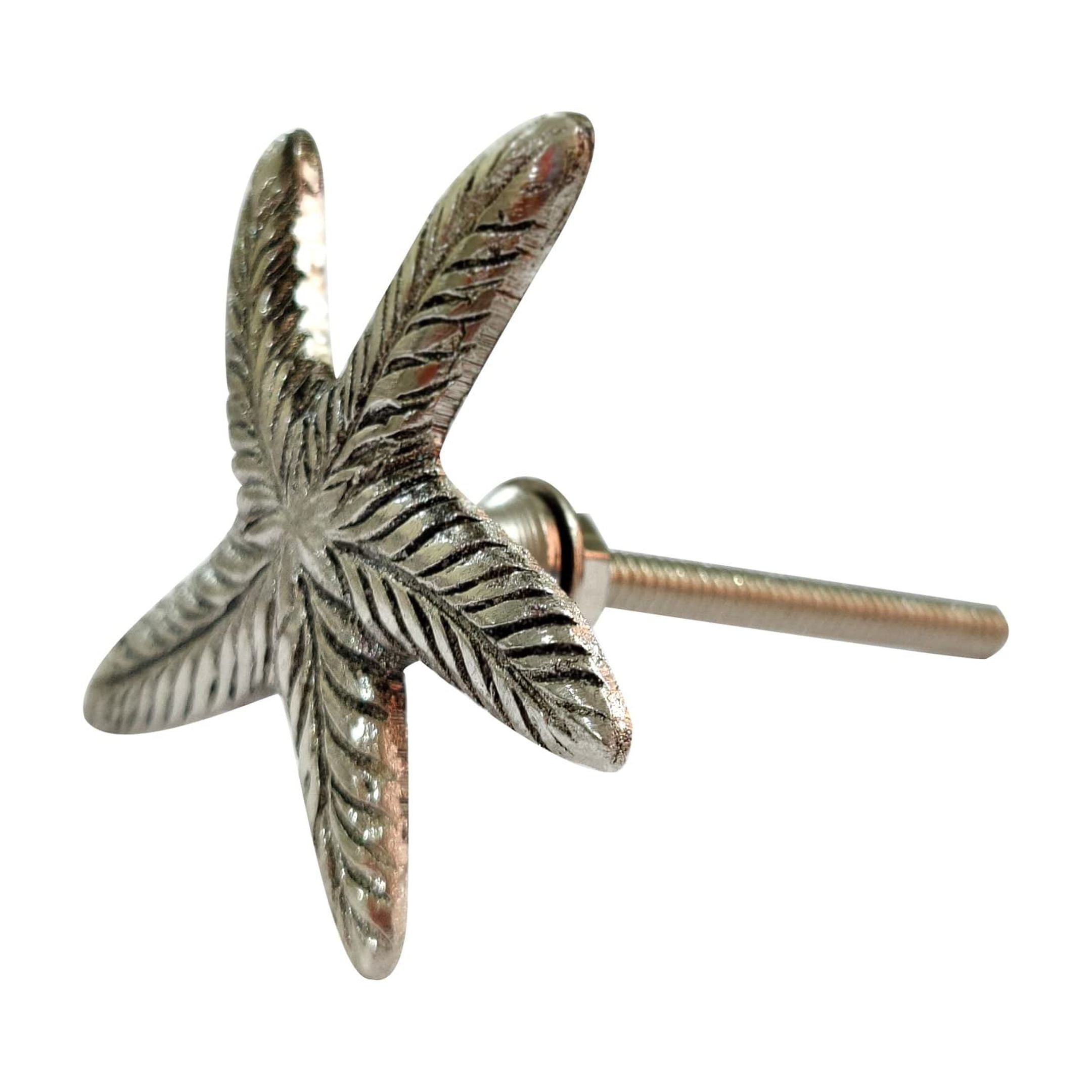 Perilla Home Set of 6 Chrome Starfish Metal Knobs Pull And Push For Handles Cabinet Door Home Interior Decorative Knobs for Home Kitchen Cupboard Bedroom Dresser Wardrobe Drawer Pulls