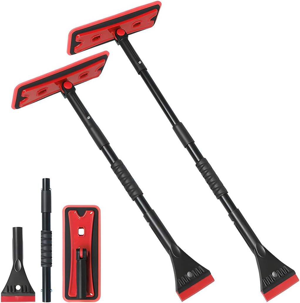 Grattoir à Neige 2 En 1 Avec Brosse - Télescopique 65-83 Cm, Tête Rotative 360° - Pour Voiture, Pare-brise - Poignée Confort