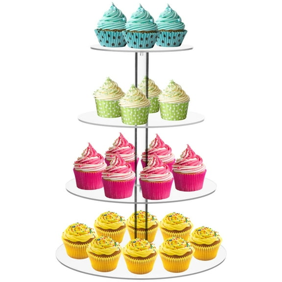 Acrylic 4-Tier Round Cupcake Stand, Clear Display Stand for Cakes and Sweets Easy to Assemble, Perfect for Weddings, Birthdays, Parties, and Special Events