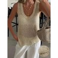 thumbnail image 3 of Women's Gold Sparkly Sheer Knit Tank Top Asymmetrical Hem Sleeveless Casual Summer Camisole, 3 of 11