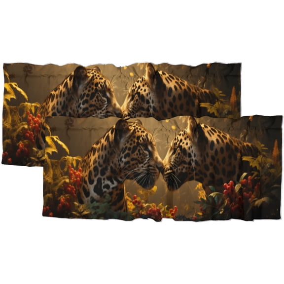 Leopard Kitchen Valance Curtain Rod Pocket African Wildlife Animal Jungle Natural Scenery Privacy Window Valances for Living Room Kitchen 54 by 18 in, 2 Panel
