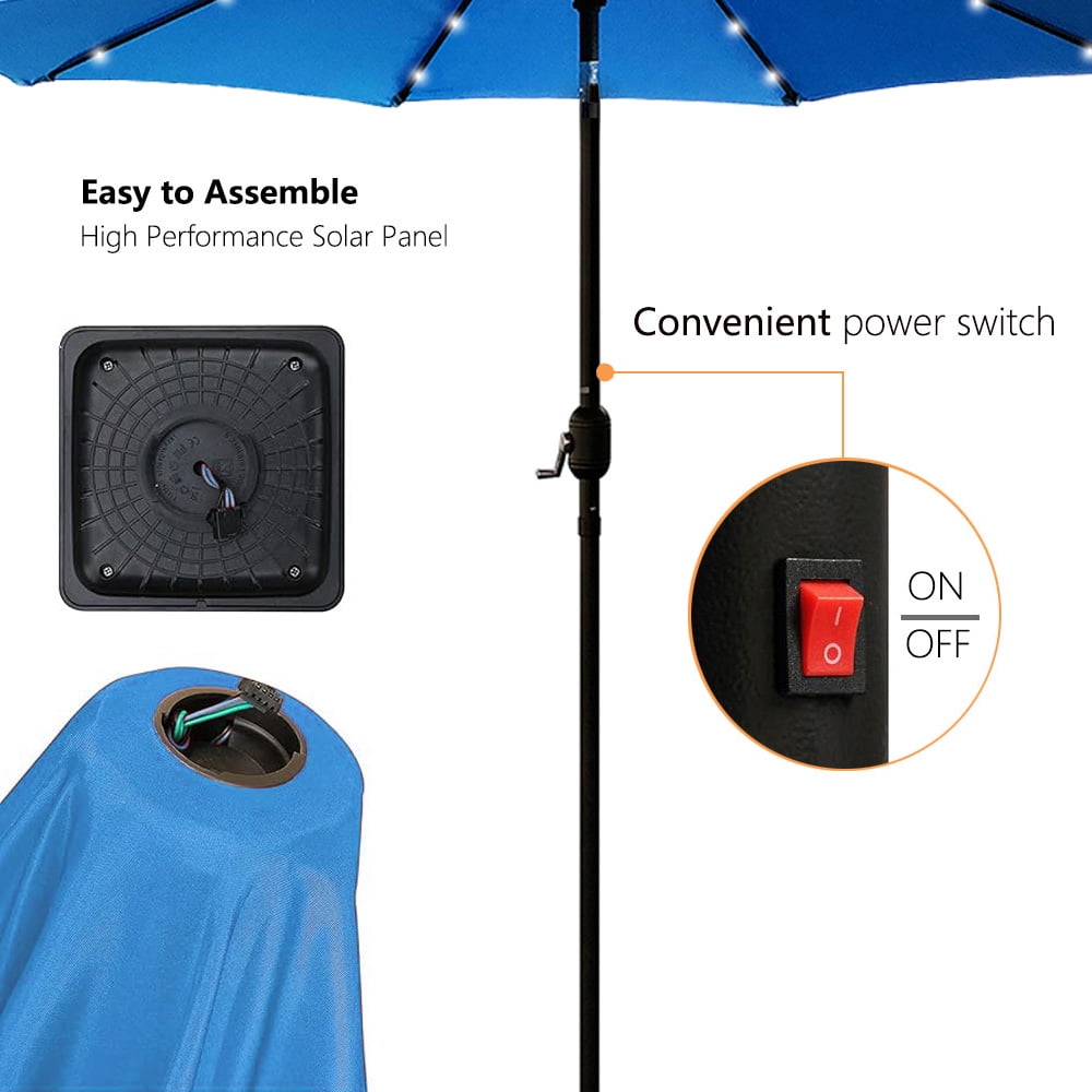 Abble 9ft Solar LED Lighted Patio Umbrella, Table Market Umbrella, Outdoor Umbrella for Garden, Deck, Backyard, Pool and Beach