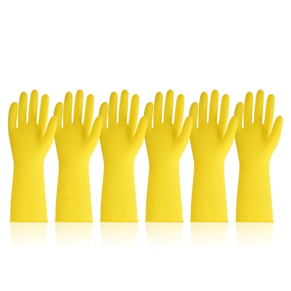 Armscye Reusable Latex Cleaning Gloves 6 Pair Value Pack, Yellow Dishwashing Gloves, Household Gloves for Kitchen Cleaning