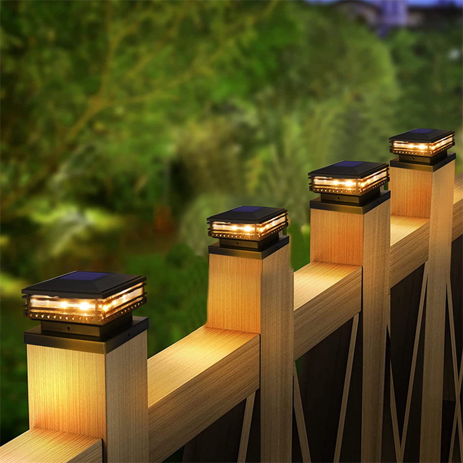LSLJS 2 Packs Solar Post Cap Lights Outdoor, Solar Powered Waterproof Fence Post Cap Lights High Brightness Warm White LED Lights Fit 3.5x3.5, 4x4 or 5x5 inch for Wood/Vinyl Posts Garden Patio Porch