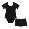thumbnail image 2 of Zaldita Kids Girls Basic Gymnastics Leotard and Shorts Set Cotton Short Sleeves Ballet Dance Leotard Black 8, 2 of 4
