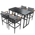 thumbnail image 4 of 5 Pcs Steel Outdoor Dining Set, Rectangular Metal Table with 4 Single Dining Chairs and Wood Armrest, 4 of 8