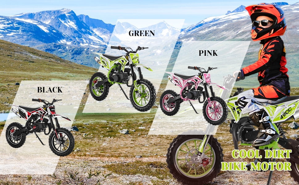 49CC Gas Dirt Bike with 30KM/H Speed, 10-Inch Off-Road Tires & Dual Disc Brakes, 150kg Capacity 2-Stroke Mini Motorcycle for Youth Beginner Riding.