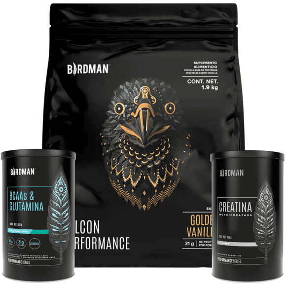 COMBO BIRDMAN FALCON PERFORMANCE VAINILLA 1.9 KG, BCAA MORA LIMON 405 GR, CREATINA 450 GR