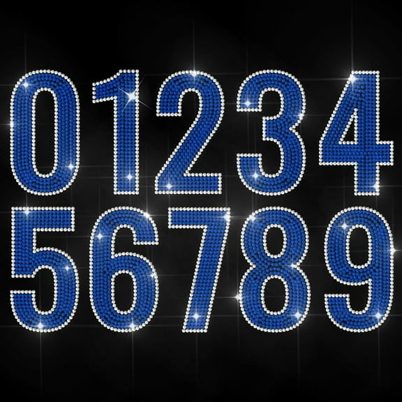 0-9 Number Iron on Rhinestone Decal Blue Number Hotfix Transfer Sticker Crystal Number Series Heat Transfer Patch Bling Clothing Repair Applique for T-Shirt Hat Jacket Garment Bag DIY Decor