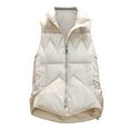 thumbnail image 2 of Black and Friday Clothing Sales Idoravan Quilted Vests for Women Clearance Women Pocket Vest Coat Short Jacket Winter Sleeveless Turn Down Collar Zipper Solid Outerwear Beige XXL, 2 of 4
