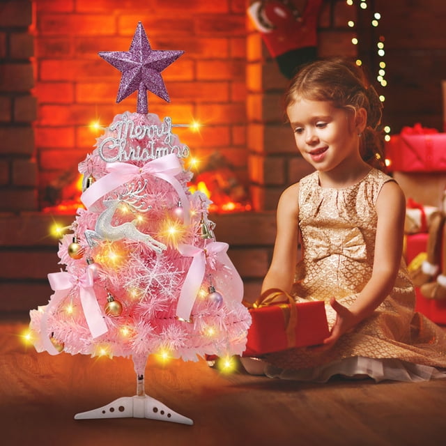 Xihbxyly Mini Árbol de Navidad con Luces Led, Adornos y Cintas de Colores, Ideal para Escritorios y Espacios Pequeños, Ideal para Navidad, con Accesorios.