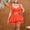 Orange, variant on Women Plus Size 2 Piece Solid Ruffle Matching Skirt Set, Spaghetti Strap Wrap Tie Crop Top Elastic Waist Double Layer Ruffle Mini Skirt Summer Beach Club Casual Tracksuit Orange XL(XL)