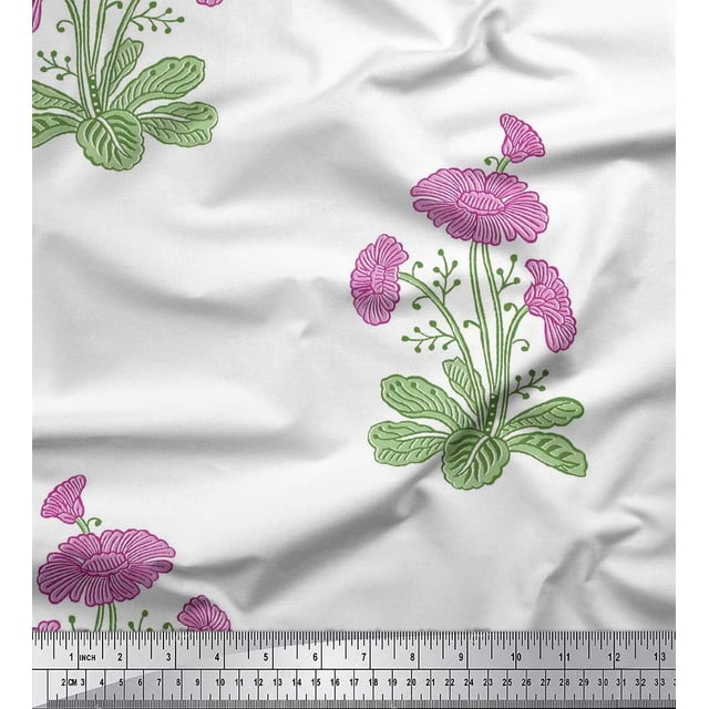 Soimoi Moss Georgette Fabric Leaves & Floral Block Decor Fabric Printed Yard 42 Inch Wide