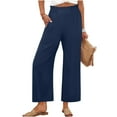 thumbnail image 3 of TaTaai Women's Summer Straight Leg Pants, Loose Fit High Waist Trousers with Pockets, Soft Ruffles and Pleats Design, Perfect for Casual, Beach and Seasonal Wear Gift, 3 of 7