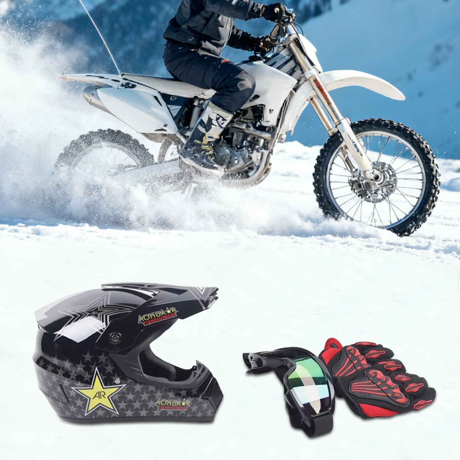 Motorcycle Helmet Full Face for Adults Men Women, DOT ABS Motorcycle Helmet with Goggles Gloves, Lightweight Motorbike Helmet for Scooter ATV Moped, Size L 57-58cm