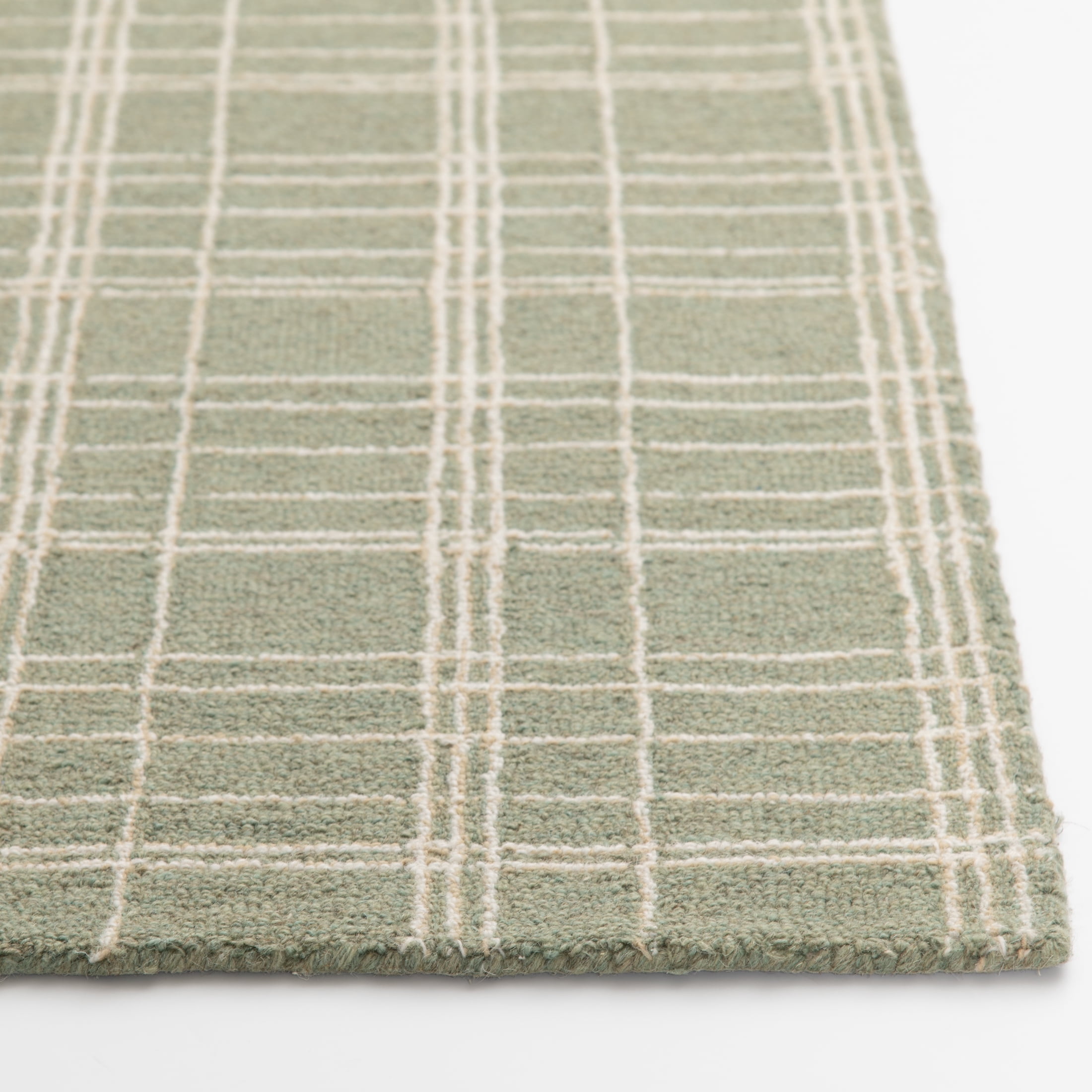 Better Homes & Gardens Lt Green Plaid Wool Indoor Runner Rug, 2'6"x7'