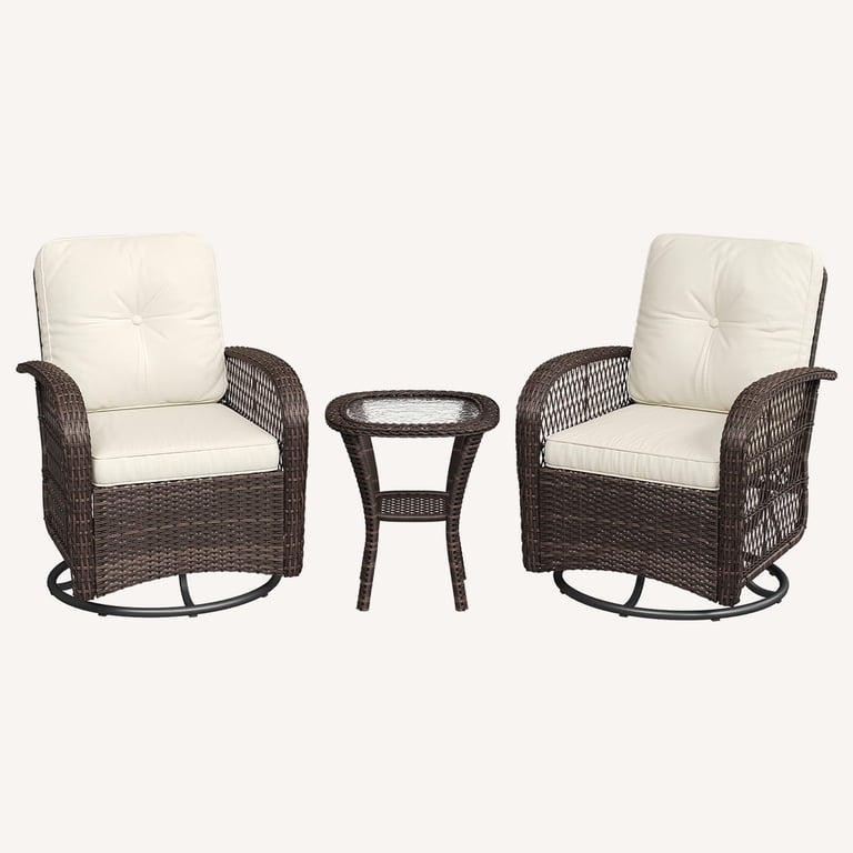 BaPiPro Wicker Swivel Rocker Conversation Set, Off-White photo 8