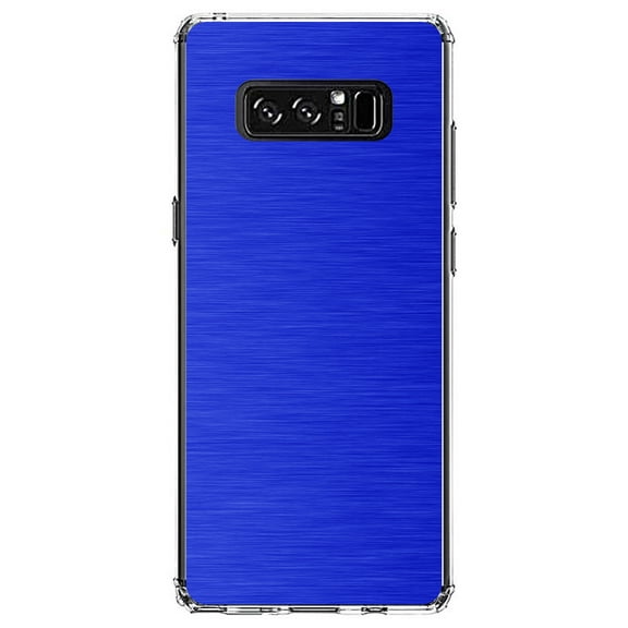 DistinctInk Clear Shockproof Hybrid Case for Samsung Galaxy Note 8 - TPU Bumper, Acrylic Back, Tempered Glass Screen Protector - Blue Stainless Steel Image - Printed Stainless