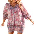 thumbnail image 1 of EIMELI Femmes Été Boho Imprimé Floral Robe 3/4 Manches V Cou Décontracté Plage Fluide Mini Robes, 1 of 5