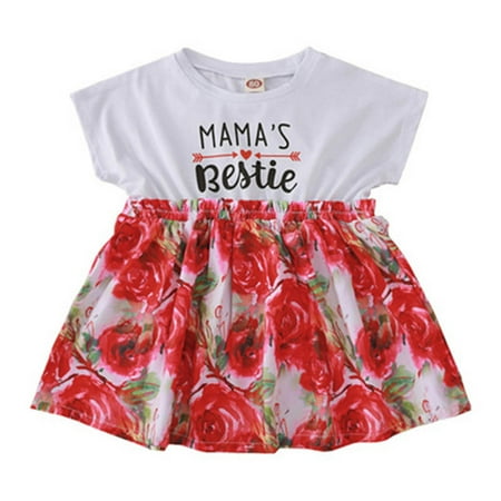 

Toddler Girls Casual Letter Floral Rose Dress Princess Dress