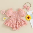 thumbnail image 2 of Okbabeha Baby Girl Summer Clothes Daisy Bodysuit Puff Sleeve Bubble Romper Smocked Dress Newborn Boho Outfits, 2 of 8