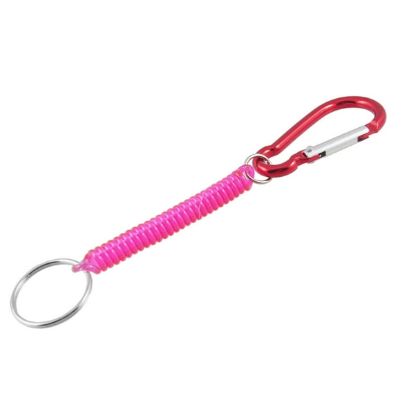 Red Carabiner Hook Pink  Stretchy Coil Keychain Keychain Strap Rope