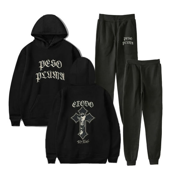 Peso Pluma Exodo Cross Hoodie Suit Pocket Drawstring 2 Pieces Sets