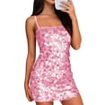thumbnail image 2 of Zpanxa Women's Sequin Bodycon Mini Dress Spaghetti Strap V Neck Sparkling Dress Night Out or Special Date Dress, 2 of 7