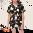 thumbnail image 2 of shqvo Girls Halloween Pajamas Kids Girls Satin Pajamas Sets Button-Down Toddler Silk Sleepwear 2 Piece Short Sleeve Loungewear Festival Clothes Set, 2 of 4