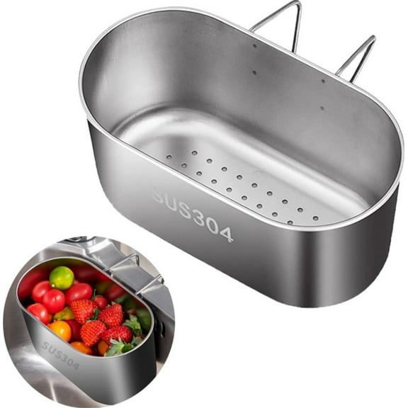 Stainless Steel Sink Strainer Basket,1 PC Kitchen Sink Drainer Basket,Food Strainer or Storage Rack,Multifunctional Silver Hanging Filter Basin,Drain Basket for Washing Vegetables Fruits