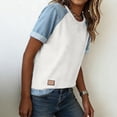 thumbnail image 6 of Resicozy Denim Patchwork Women's Short Sleeve T-Shirt Summer Loose Crewneck Pullovers Casual Tee Tops Denim Trim Shirts 2026 White XL, 6 of 6