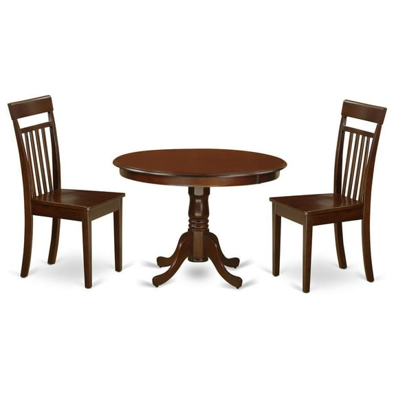 East West Furniture Hartland 3-piece Dining Set with Wood Chairs in Mahogany