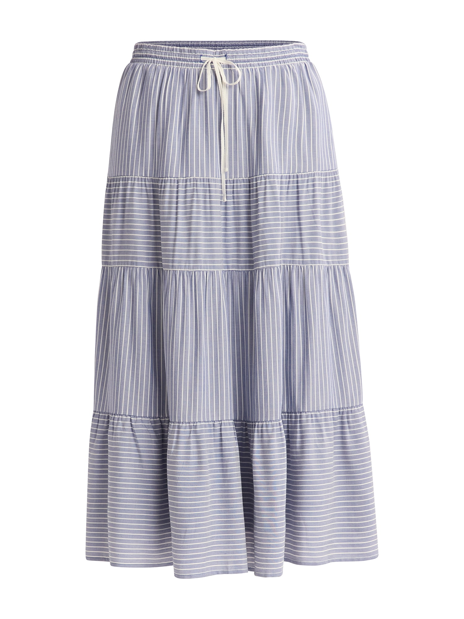 Time and Tru Women’s and Women's Plus Tiered Midi Skirt with Elastic Waistband, Sizes XS-4X