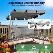 GVDV 3-Person Porch Swing, Outdoor Patio Swing with Adjustable Canopy and Steel Frame for Garden and Backyard, Grey