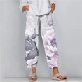 thumbnail image 2 of Taqqpue Womens Linen Pants Loose Floral Prirted Elastic High Waisted Wide Leg Pants Baggy Lounge Pant Comfy Soft Trousers Resort Wear Relaxed Fit Straight Leg Crop Trousers with Pockets, 2 of 5