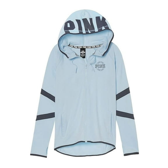 Victoria's Secret Pink Ultimate High Low Funnel Neck Full Zip Hoodie Light Blue Size Small NWT
