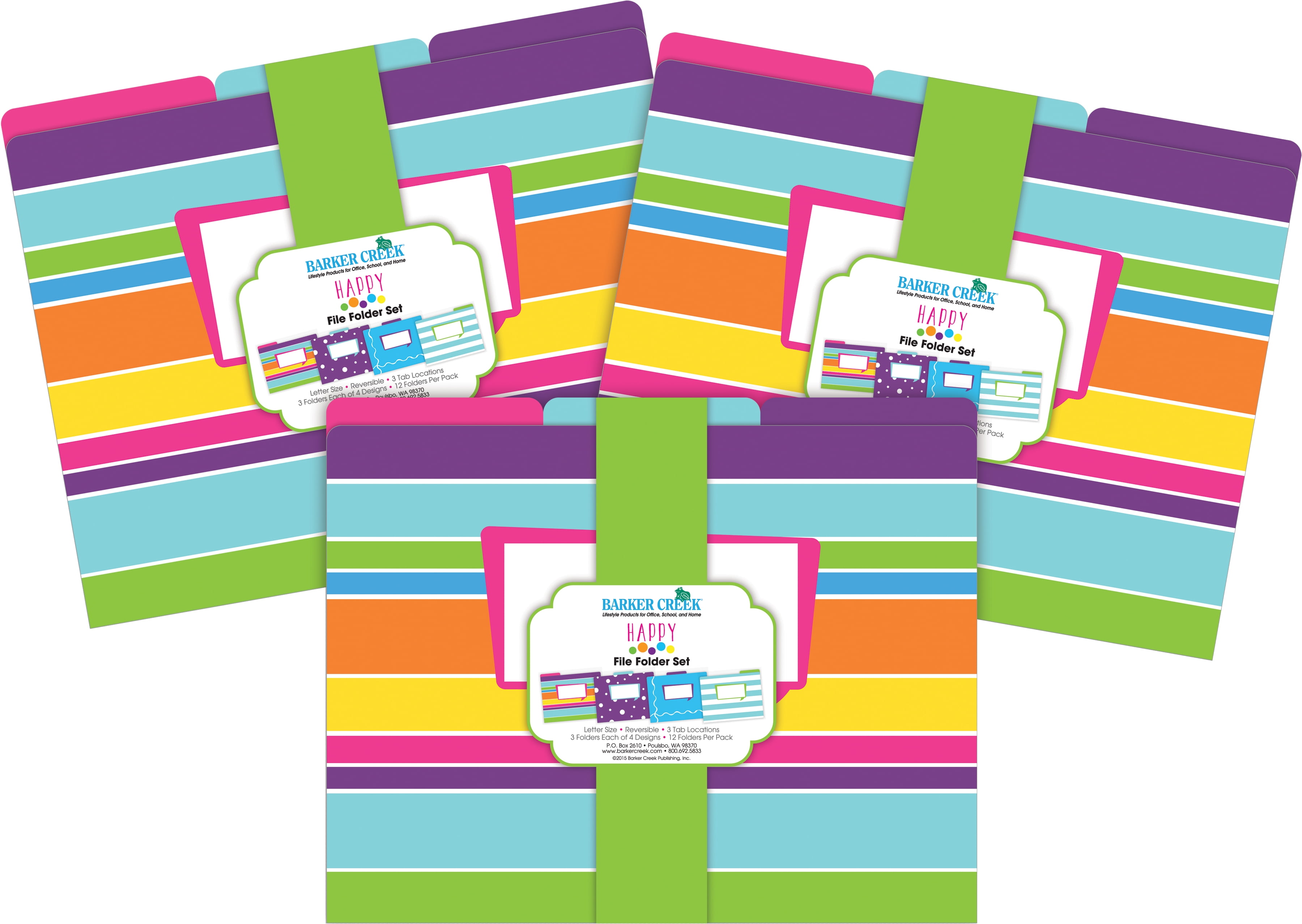 Barker Creek Tab File Folders, Letter Size, Happy, Pack Of 36 Folders